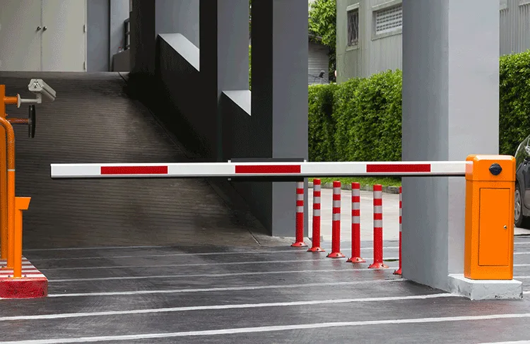 Automatic parking barrier at a building car park entrance
